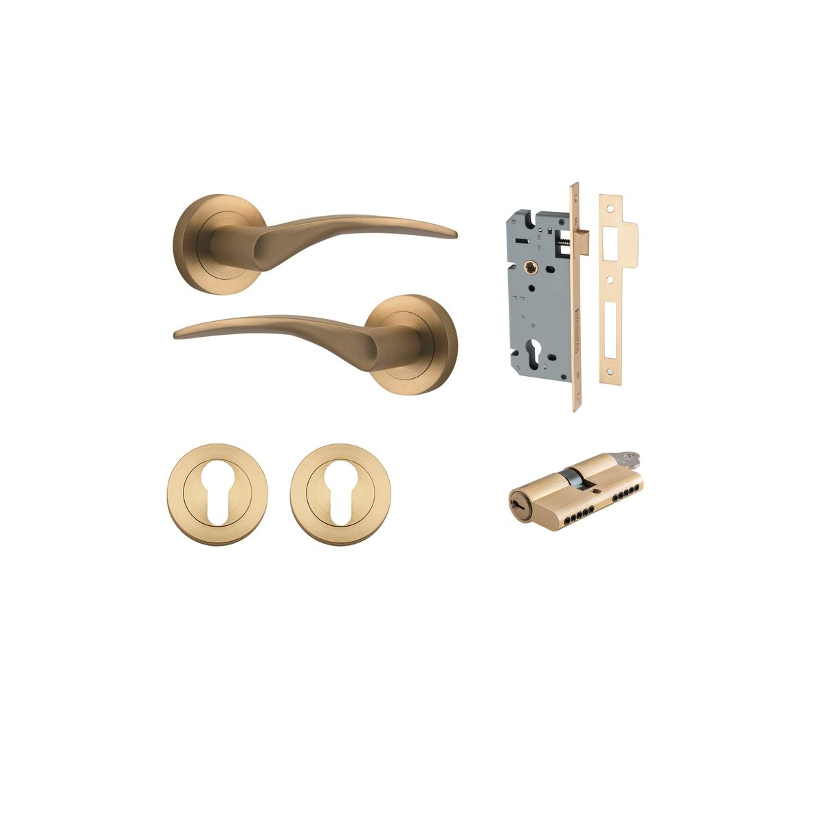 Oxford Lever on Round Rose Entrance Kit with Separate High Security Double Cylinder Lock