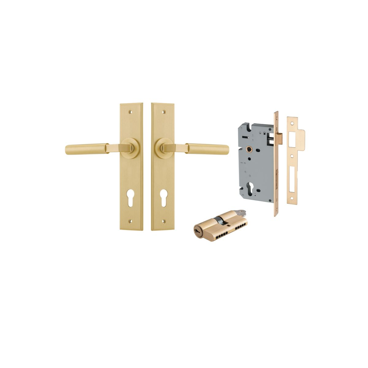 Berlin Lever on Chamfered Backplate Entrance Kit with High Security Double Cylinder Lock