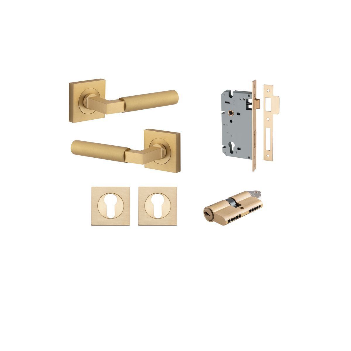 Berlin Lever on Square Rose Entrance Kit with High Security Double Cylinder Lock
