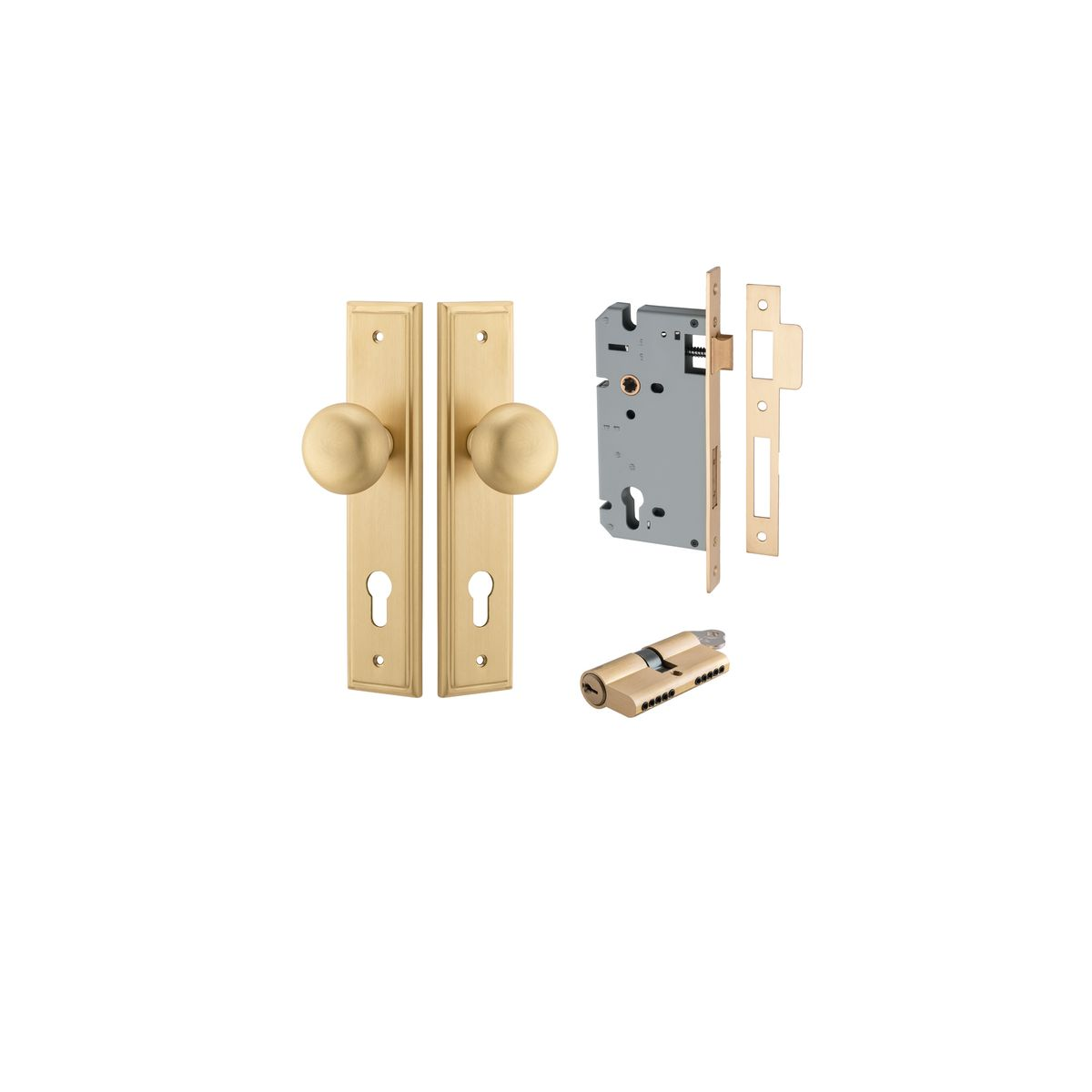 Cambridge Knob on Stepped Backplate Entrance Kit with High Security Double Cylinder Lock
