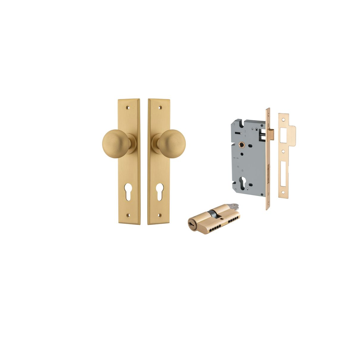 Cambridge Knob on Chamfered Backplate Entrance Kit with High Security Double Cylinder Lock