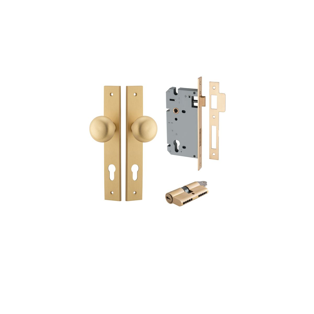 Cambridge Knob on Rectangular Backplate Entrance Kit with High Security Double Cylinder Lock