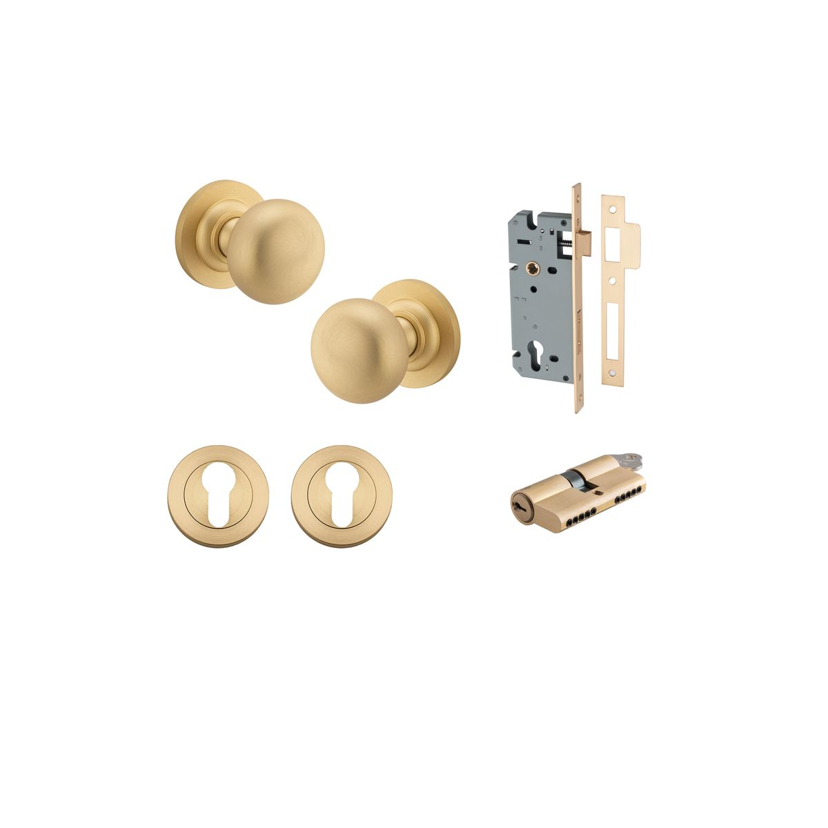 Cambridge Knob on Round Rose Entrance Kit with Separate High Security Double Cylinder Lock