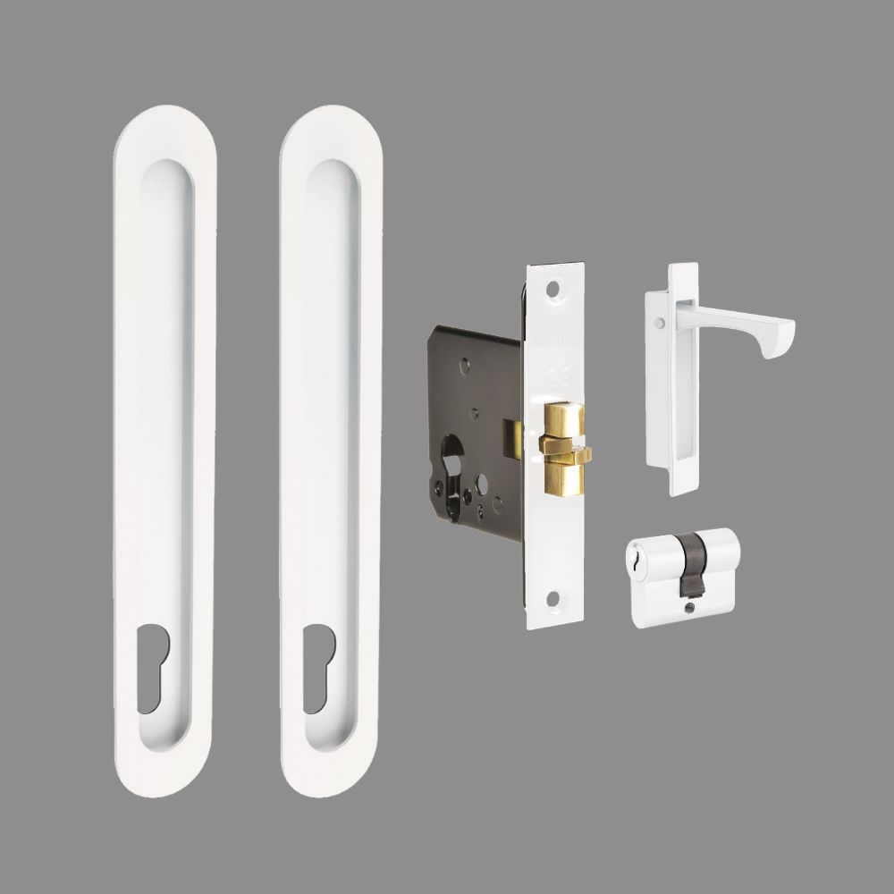 Duke Sliding Door Lock Kit in White